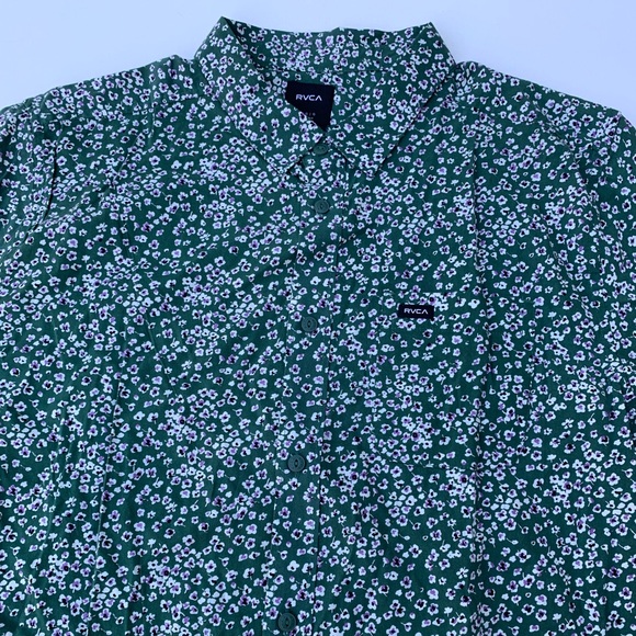 🌊 RVCA Bang On Floral Short Sleeve Slim Fit Shirt in Hunter Green🌊 - Picture 4 of 5
